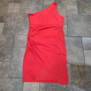 NWT red cocktail party outing dress side zipper, one shoulder